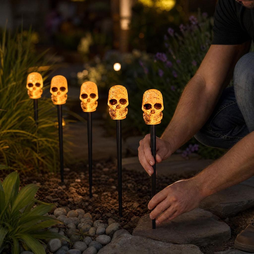 Stake Lights for Outdoor Halloween Yard Decor - Vintage Black, Set of 5