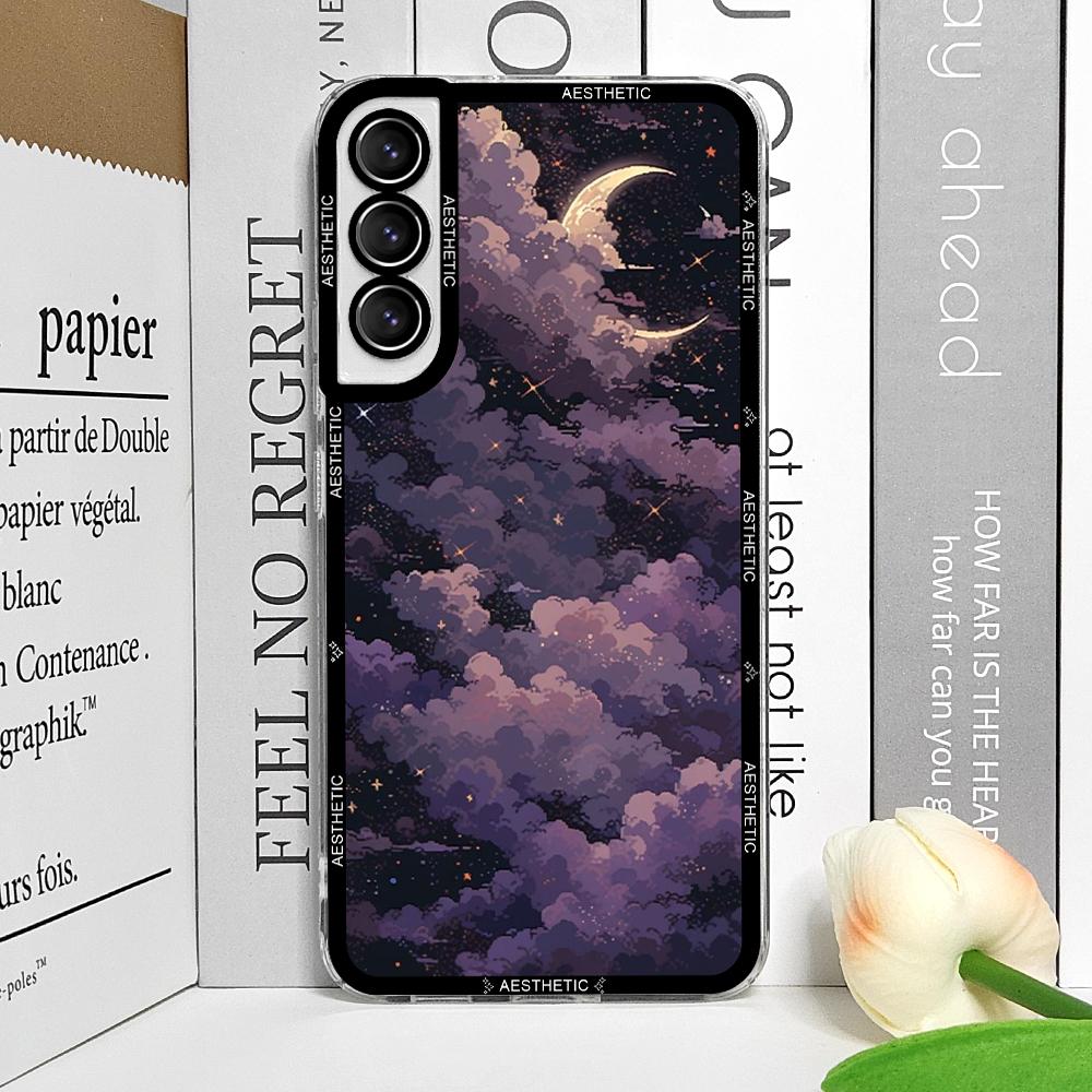 Beautiful Y2K Cute Clouds Moon Aesthetic Phone Case for Samsung Galaxy S25 S24 S20 S21 FE S22 Plus S23 Ultra 5G Soft Cover Funda