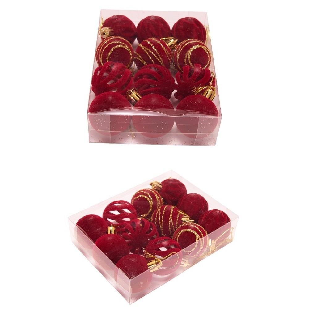 12pcs/Set 4CM Christmas Ball Ornaments Sparkling Velvet Christmas Spheres Plastic Flocking Christmas Tree Props Christmas Party