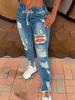 Jean Skinny Déchiré Extensible pour Femmes - Mode 2024 avec Taille Cordon de Serrage et Délavage Décontracté.
