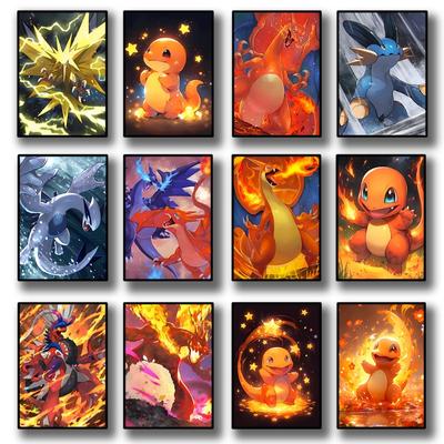 Personaje de Anime Charizard Pokemon Póster Pintura en Lienzo Adecuado para Decoración de Pared de Habitación Hogar de Moda Mural Regalo de Navidad para Niños
