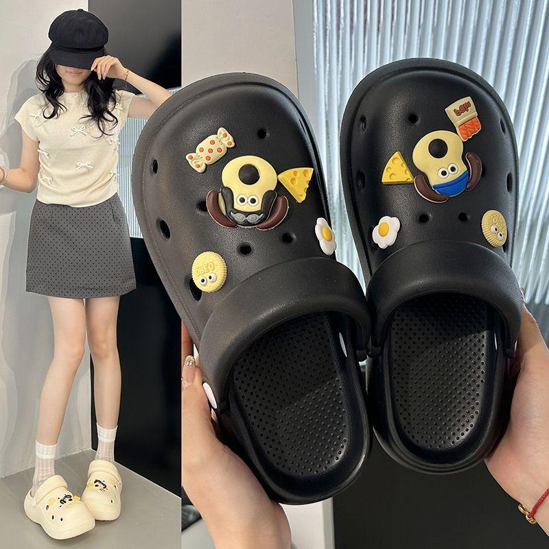 Internet Celebrities Popular Soft-soled Hole Shoes Women Wear Summer and Autumn Korean Version Hollow Bag Head Slippers Ins Tide