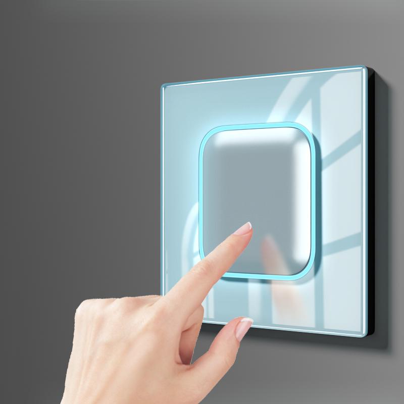 Interruptor de Parede Elétrico de Vidro Preto Deluxe UK com Botão de Reset, Tomada, Interruptor de 1/2 Módulo com Tomada de Carregamento USB C, Vidro Temperado