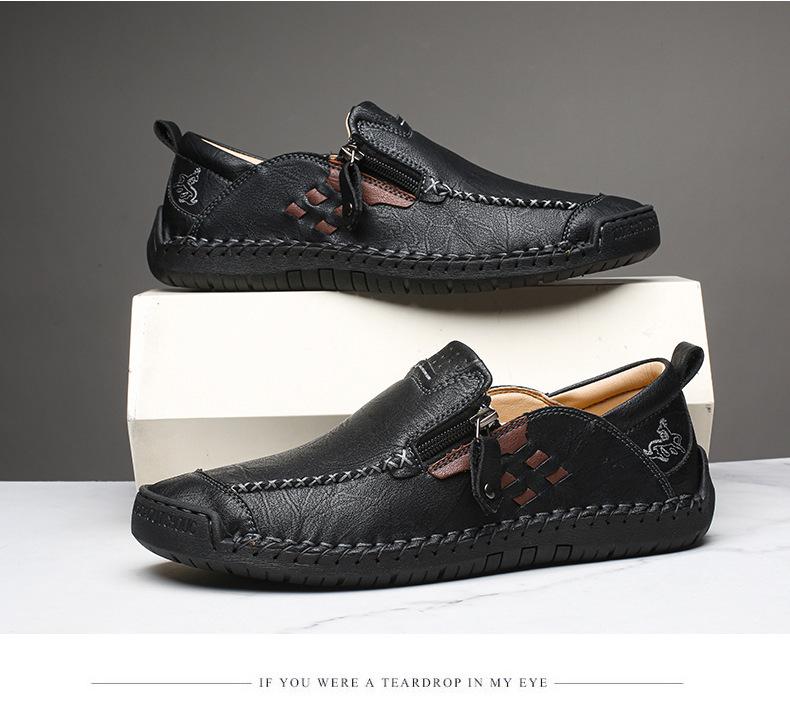 Men's Casual Retro Microfiber Leather Stitching Shoes with Zipper