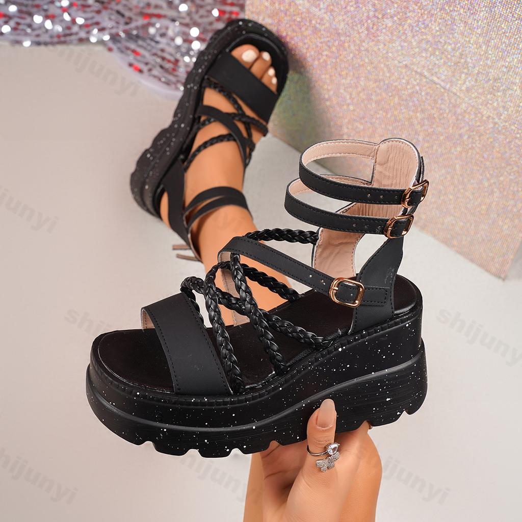 Fashion 2025 Summer New Strap Slope Heel Sandals for Women Elegant Thick Bottom Waterproof Platform Design Party Fashion High Heel Pumps