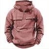 Men's Multi-Pocket Hooded Leather Patch Sweatshirt Jacket for Spring and Autumn - European & American Youth Style