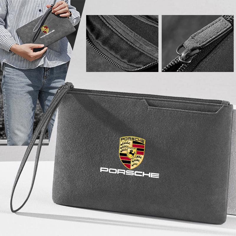 Modna przenośna torba do przechowywania w samochodzie Zamszowa skórzana portmonetka na zamek błyskawiczny Do Porsche Cayenne Panamera Macan Boxster Cayman 718 911 Naklejki
