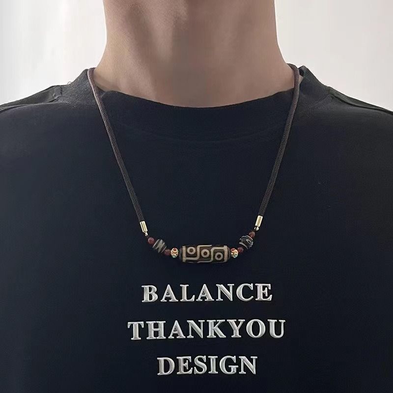 Oval Beaded Necklace for Men, Retro Minimalist Design High-end Trendy Sweater Chain Accessories Gift