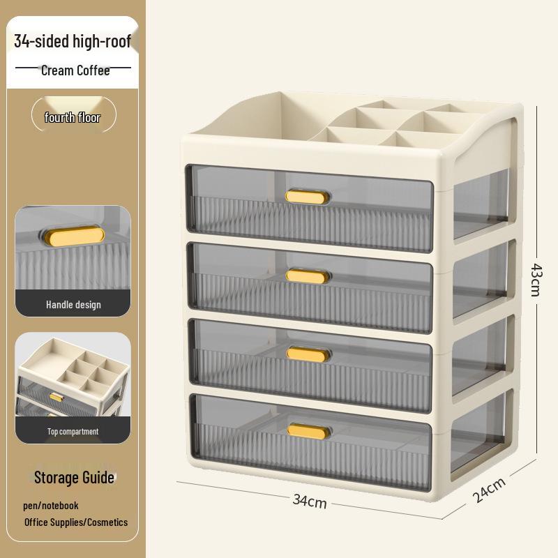 Multi-layer Desktop Organizer: Drawer-Type Storage Box for Office Supplies, Stationery, and Cosmetics