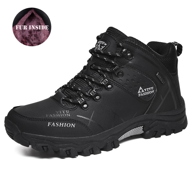Winter Warm Cotton Shoes for Men Outdoor Leather Casual Men Shoes Sneakers Fashion High Top Ankle Boot Male Hiking Trekking Shoe