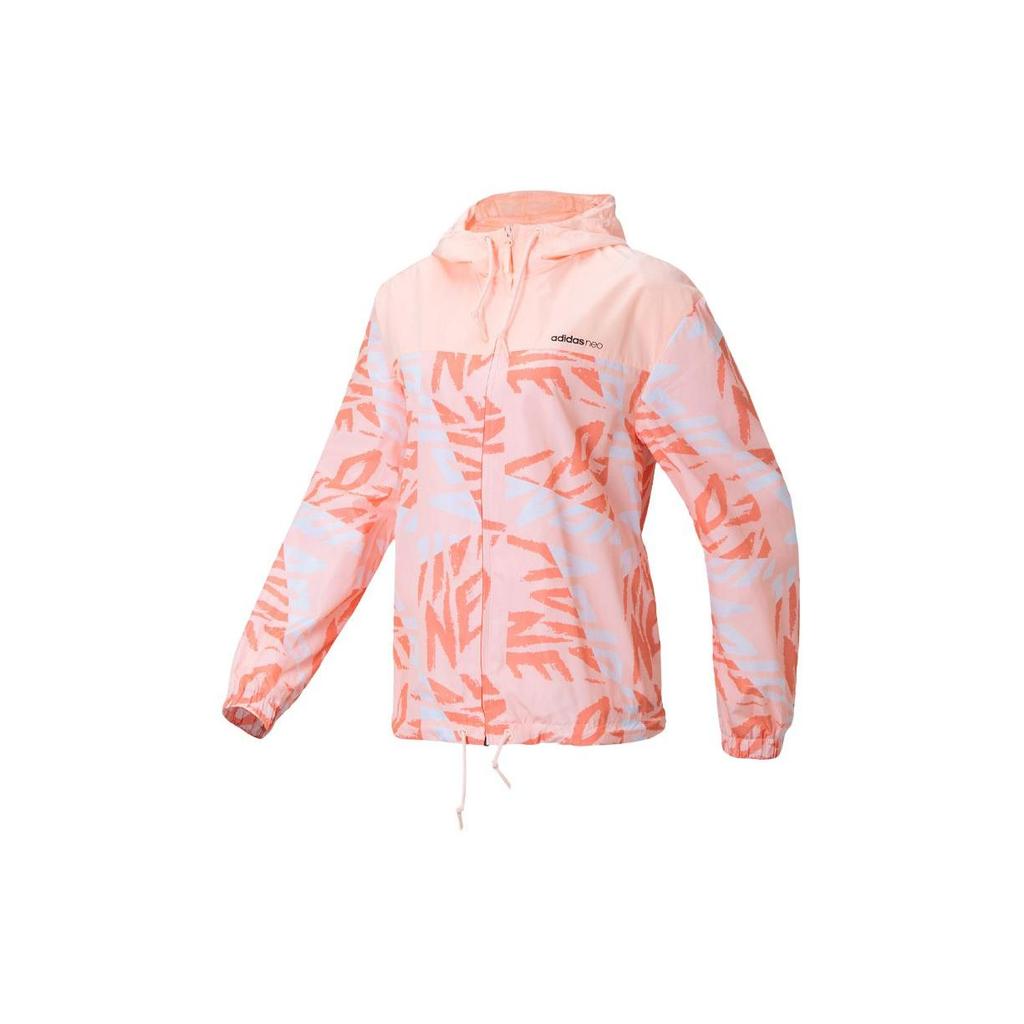 Adidas Neo Color Block Printed Hooded Zip-Up Casual Long Sleeve Jacket Women Jackets Pink FH9311