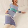 Off Shoulder Striped Beach Midi Dress Women Summer Long Sleeve Casual Elegant Female Dresses Chic Maxi Robes