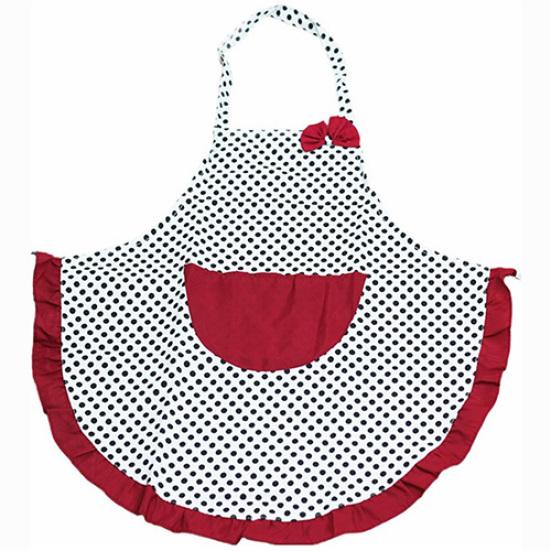 Women Cute BowKnot Dot Aprons Kitchen Restaurant Cafe Bib Cooking With Pocket