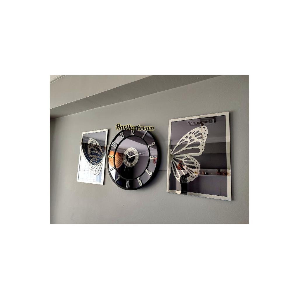 Mirrored Model 2 Butterfly Painting And Clock Set 40