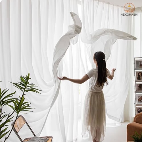 NEKOHASHI Opaque Lace Curtains, 200cm Long, 150cm Wide, 1 Panel, Blackout, Blocks Light Even at Night, Prevents Views from Outside, Stylish Lace Curta