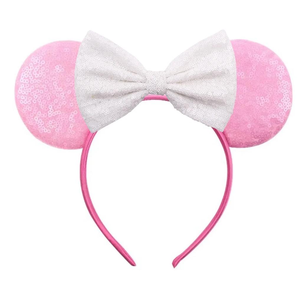 Mouse Ears Headband For Girls Adults 5'' Sparkly Sequin Bow Hairband Festival Party Travel DIY Hair Accessories