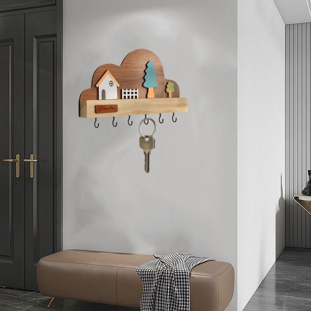 No-Drill Key Storage Hanging Hook Solid Wood Coat Rack Practical Door Wall Hook  Home Decor