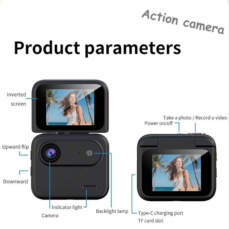 Mini Sports Camera 4K Ultra Clear Recording VLOG Recorder Flip Screen Anti Shake 143 ° Wide-angle Lens Cycling Camera