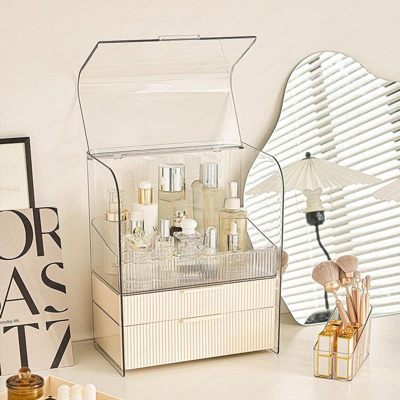 Transparent vanity case pet dustproof drawer Xiaohongshu same desktop finishing large-capacity cosmetic storage box