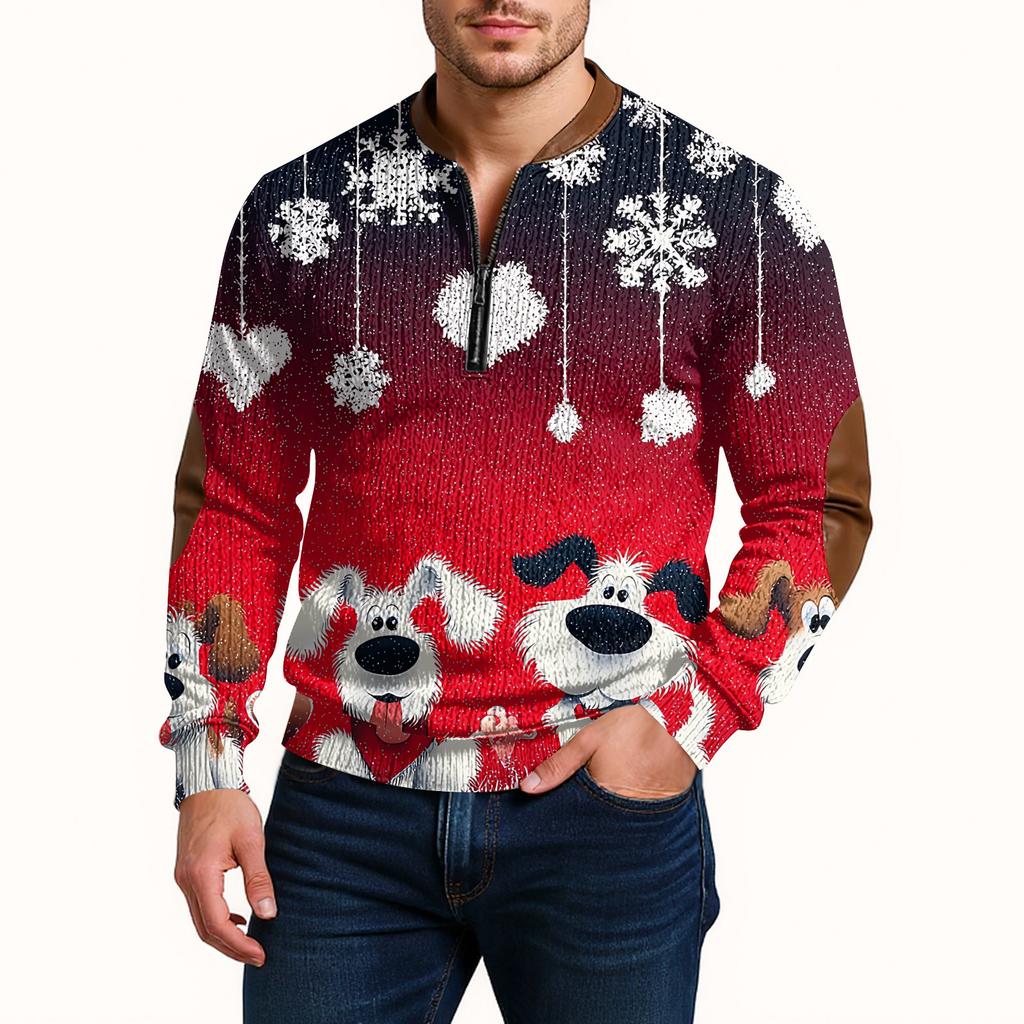 Mens Christmas Sweater Zip Up Sweatshirts Vintage Knit Graphic Sweatshirt Xmas Stand Collar Pullover