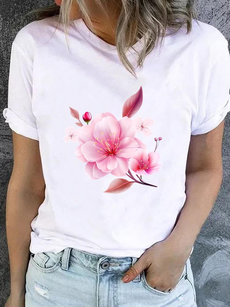 (Asian Size) Butterfly Flower Short Sleeve T-shirts Printed Clothing Lady Female Top Casual T Shirt Fashion Women Graphic Tee