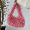 Einfarbige Damen-Schultertasche aus Kunstpelz, süße Winter-Plüsch-Handtasche, einfache Damen-Umhängetasche, Geldbörse, Clutch
