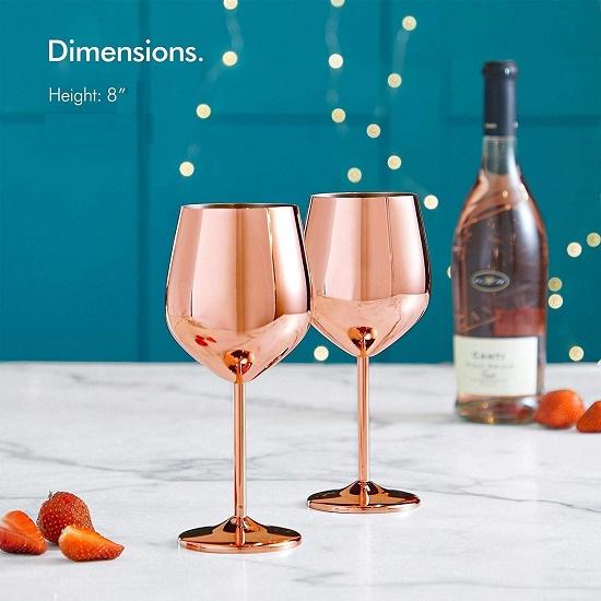 Stainless Steel Stemmed Wine Glasses, Shatter Proof Copper Coated Unbreakable Wine Glass Goblets,Premium Gift for Men