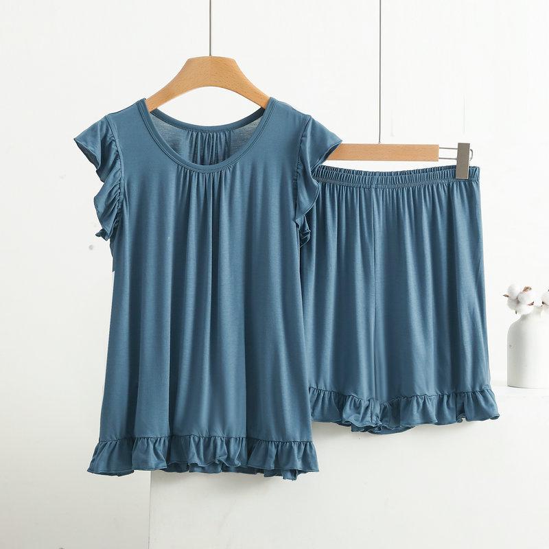 Women's Modal Lace Pajama Set - Ruffle Edge Vest & Shorts, Loose Fit, Lightweight Summer Two-Piece Homewear
