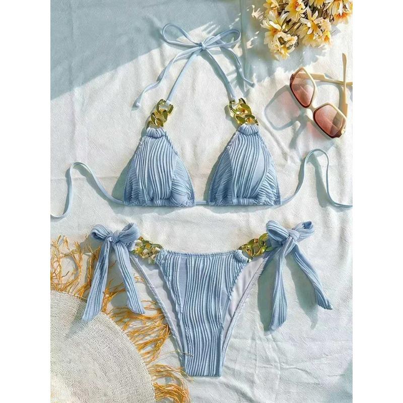 Fashion Sexy Solid Lace Up Bikini Women Split Swimsuit Beach Brazil Bikini 2026 New All Season Backless Bikinis 2 Piece Set