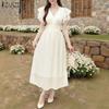 Women Casual V-Neck Ruffles Short Sleeve Elegant Lace Dress