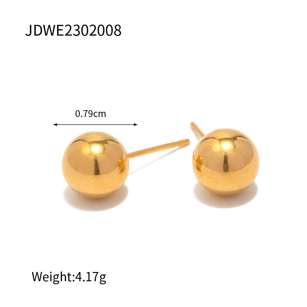 Jiedin titanium steel earrings 18K gold, stainless steel bead stud earrings, versatile jewelry