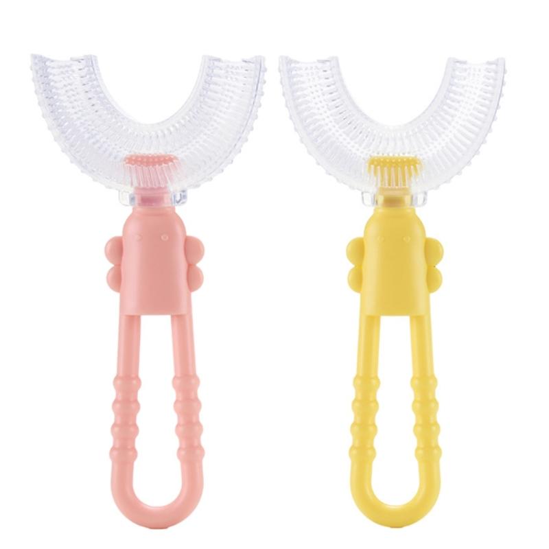 Food Grade Silicone Toothbrush U-Shaped Tooth Brush 360° Oral Teeth Cleaning for Toddlers Child Pink/Yellow/Blue/Green