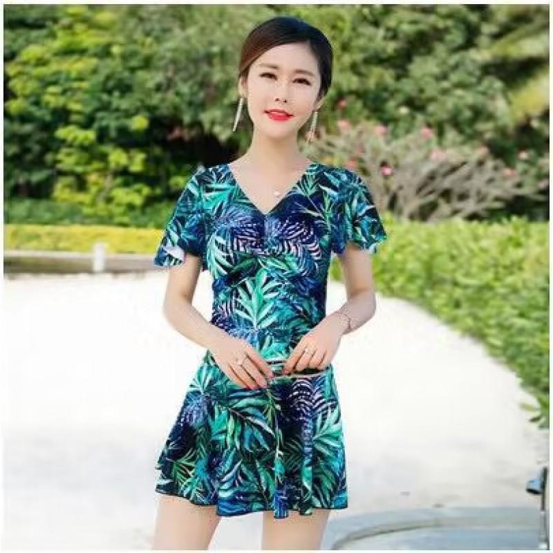 Plus Size Conservative One-Piece Swimsuit Women Tummy Control Skirted Style Modest Bathing Suit Spa Swimming