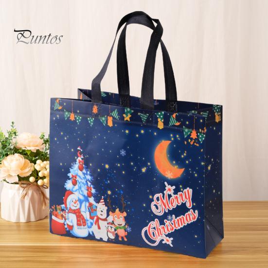 Bolsa de regalo de Navidad, diseño de muñeco de nieve de Papá Noel, gran capacidad, doble asa, tela no tejida, bolsa de embalaje de regalo para dulces