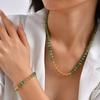 Elegant Color Matching Contrasting Pattern Stainless Steel Chain Crystal Beaded Necklace Bracelet Jewelry Set Female Nc-2546