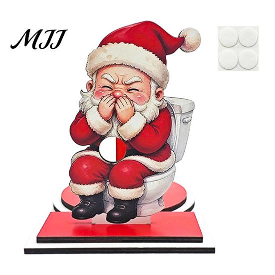 Festive Wood Paper Towel Stand Christmas Holder, Funny Snowman Elf Santa Claus Tissue Holiday Kitchen Countertop Decor Dispenser, Decorative