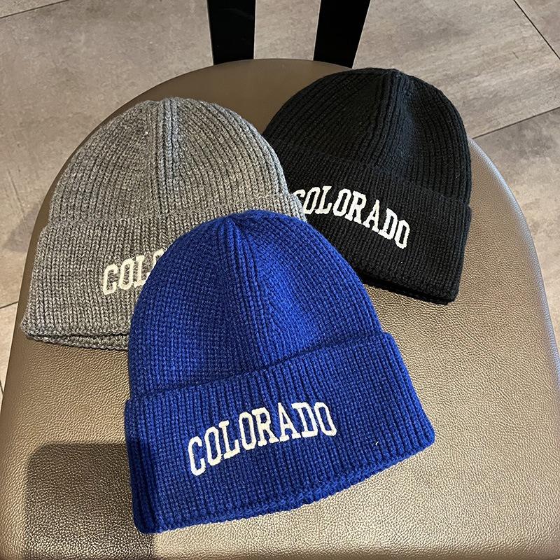 Trendy brand wool hat men's autumn and winter warm big head circumference versatile colorado embroidery knitted bag hat women