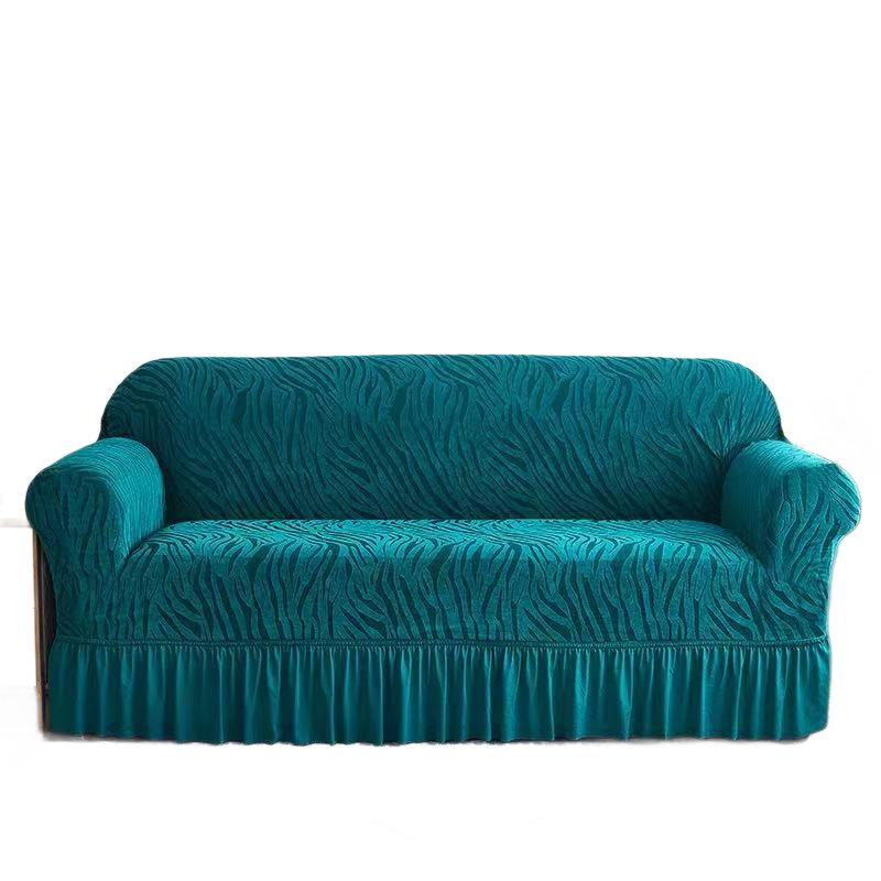 Thickened Elastic Jacquard Ruffle Sofa Cover for Three-Seater, Dustproof and All-Season.