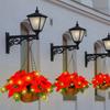 Artificial Poinsettia Floral Red Flowers Hanging Basket with LED Lights Christmas Hanging Basket Create Warm Atmosphere