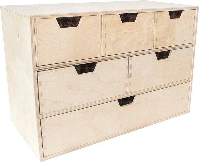 Creative Deco Petite Commode Bois | 6 Tiroir | 42 X 20 X 28,5 Cm | Organisateur | Rangement Bureau | Rangement Bureau Organisateur