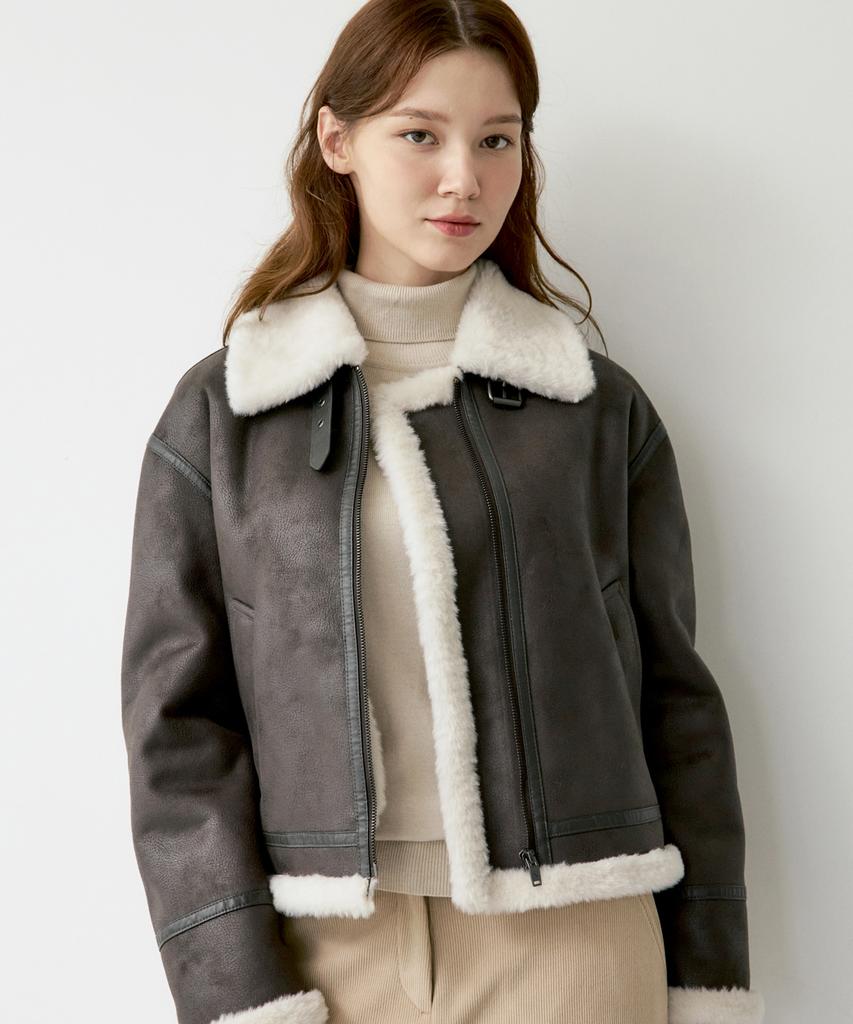 210Edit Unisex High-Neck Vegan Leather Shearling Jacket [Dark Khaki]_Zf4Jp041