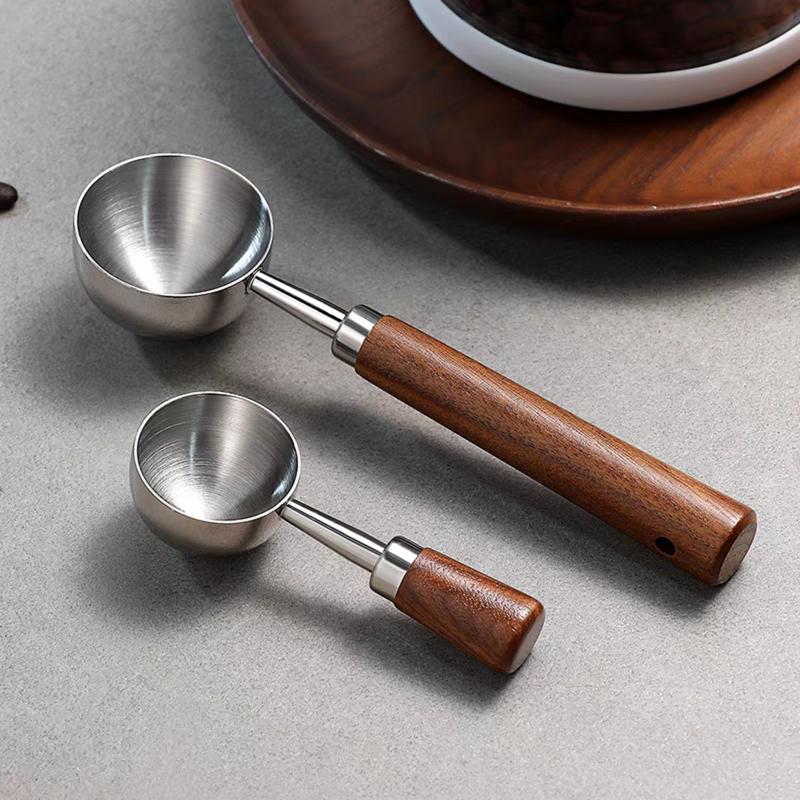 Cuillère à café en bois de noyer Manche long en acier inoxydable Cuillère à mesurer Cuillère à café Outil de cuisine Accessoires de café