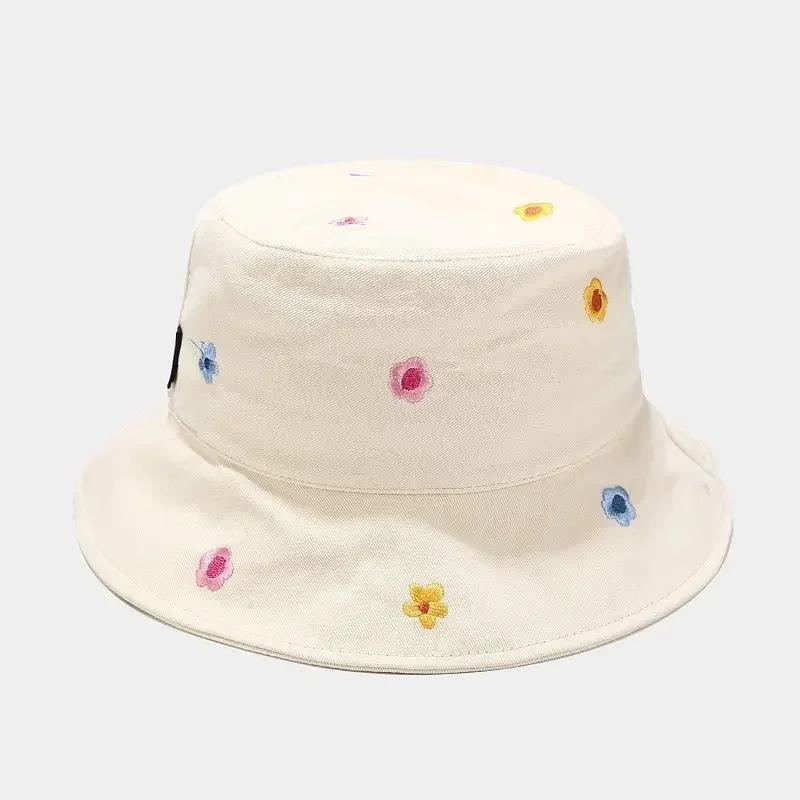 2025 LDSLYJR Men's And Women's Cotton Flower Embroidery Bucket Hat Outdoor Travel Sun Cap Fisherman Hat