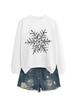 Women's Black & White Snowflake Round Neck Long Sleeve Hoodie - Christmas Casual Fashion for Autumn/Winter.