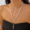 Alloy Pearls Beaded Necklace Y Shaped Pendant Clavicle Chain for Long Time Comfort and Fashion Statement