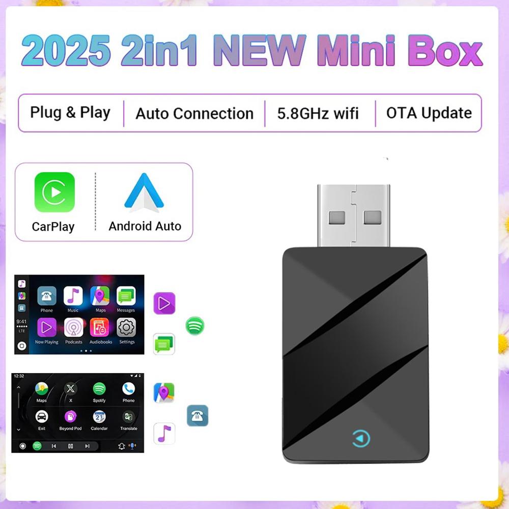 2 In 1 Wireless CarPlay Adapter Auto Smart Mini Box Plug and Play  for VW Toyota Honda Nissan for OEM Wired CarPlay Car Radio