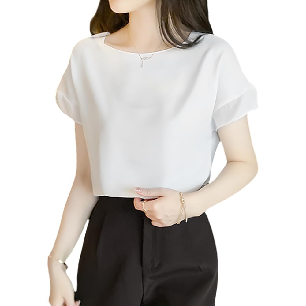 Blouse for Short French Summer Cut and Loose Large Blue [DayaEmmoTQ] Women, Sleeve, Shirt, Plain, Sleeve, Clothes, Tops, Casual, Sewn, Fit, Size,