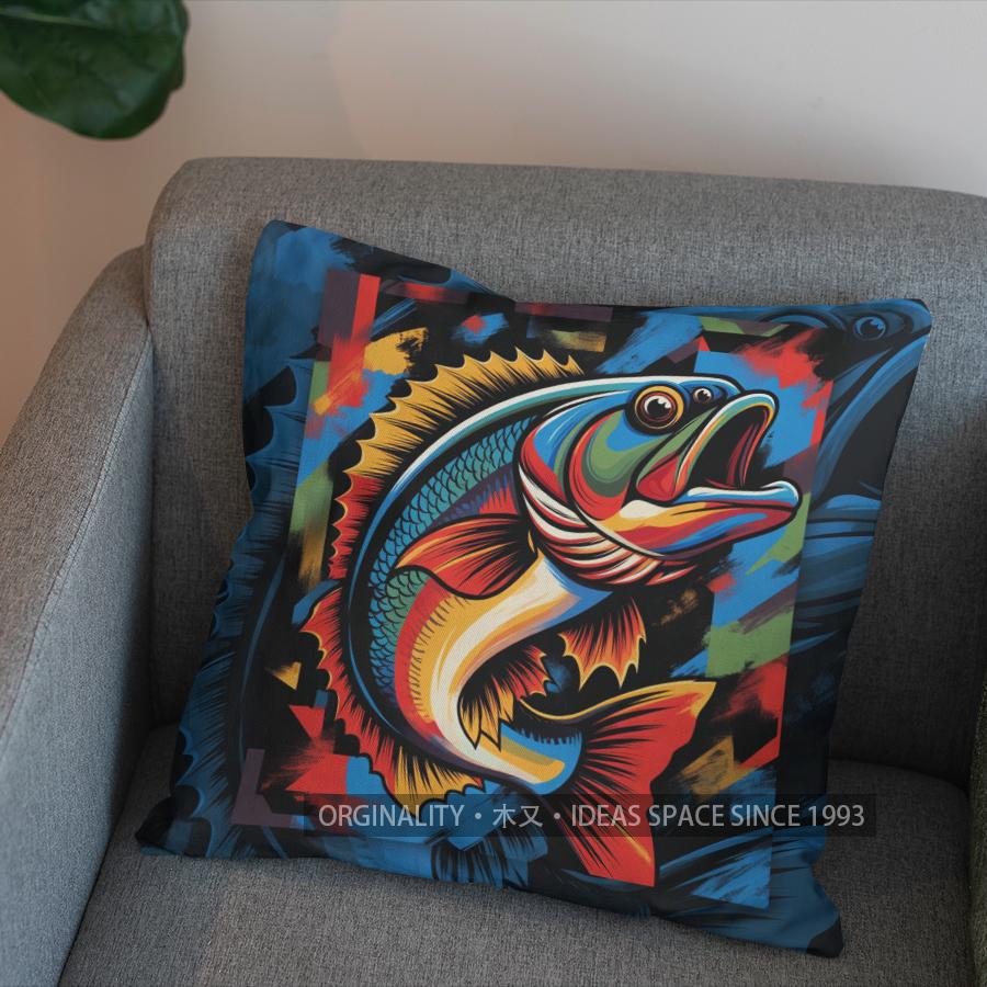2D Colorful Fish Art Pillow Cover For Home Pattern Cushion Cover Suitable For Sofa Bedroom Car Pillow Cover
