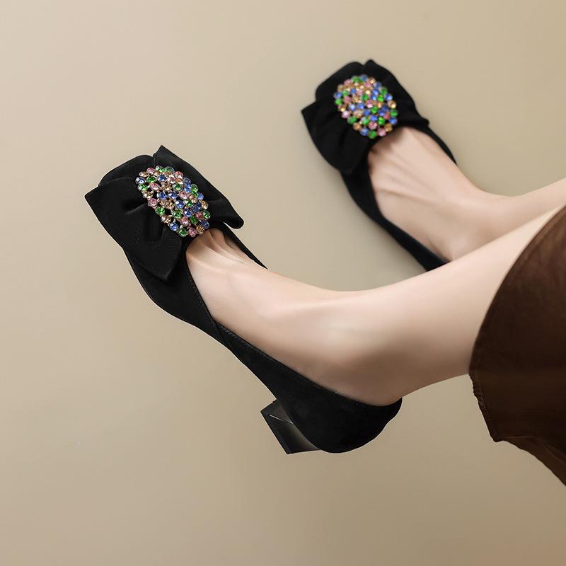 Fashion purple small high heels women's 2025 new square head bow thick heel single shoes women