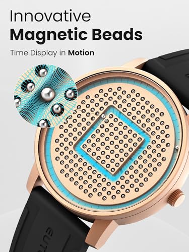 EUTOUR Men's Magnetic Watch, Creative, Stylish, Simple, Casual Quartz Watch with Magnetic Ball Design, 40mm Dial, Rubber Band, Gold